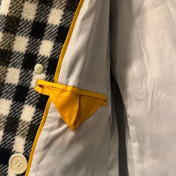 J. Crew Black and White Checkered Pea Coat with Gold Buttons - Picture 6 of 7